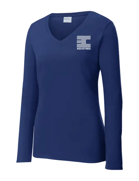 Womens  V-Neck Ring Spun Navy 4.5 oz Long Sleeve T-Shirt w/3C Logo