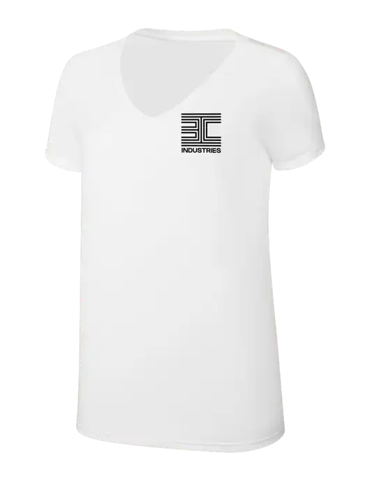 Womens Simply Soft V-Neck White 4.5oz  Poly/Combed Ring Spun Cotton T-Shirt w/3C Logo