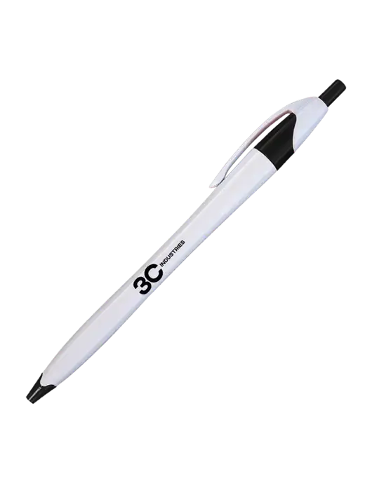 Novella White/Black Classic Pen - Blue Ink w/3C Industries Logo