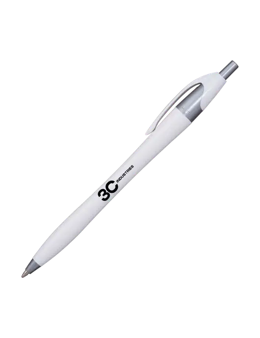 Novella White/Silver Shimmer Pen - Blue Ink w/3C Industries Logo