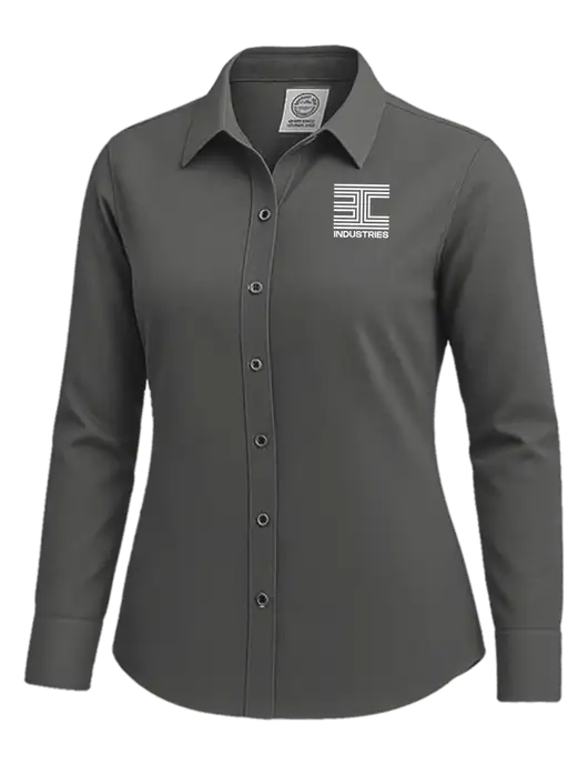 Brooks Brothers Womens Dark Grey Wrinkle-Free Stretch Nailhead Shirt w/3C Logo