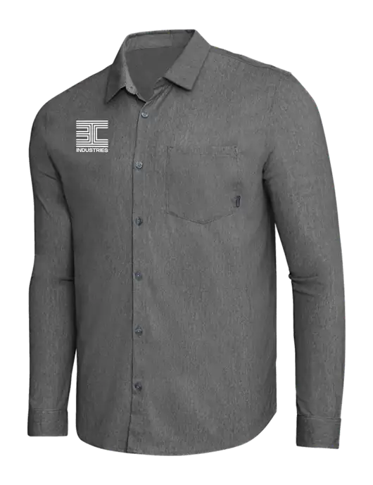 OGIO Dark Grey Heather Extend Long Sleeve Button Up Shirt w/3C Logo