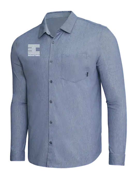 OGIO Slate Blue Heather Extend Long Sleeve Button Up Shirt w/3C Logo