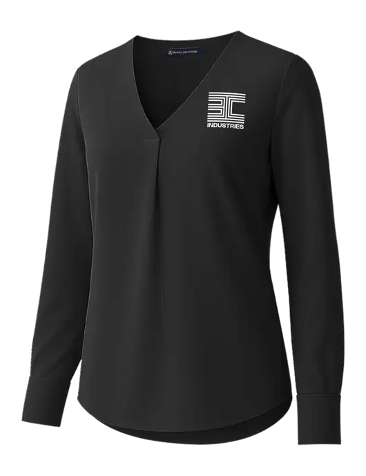 Brooks Brothers Womens Black Open-Neck Satin Blouse  w/3C Logo