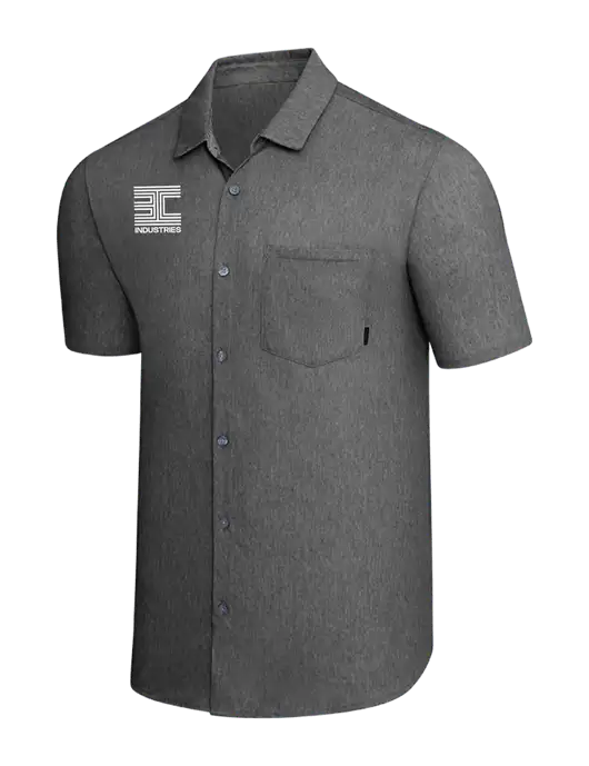 OGIO Dark Grey Heather Extend Short Sleeve Button Up Shirt w/3C Logo