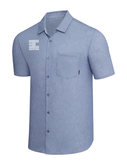 OGIO Slate Blue Heather Extend Short Sleeve Button Up Shirt w/3C Logo