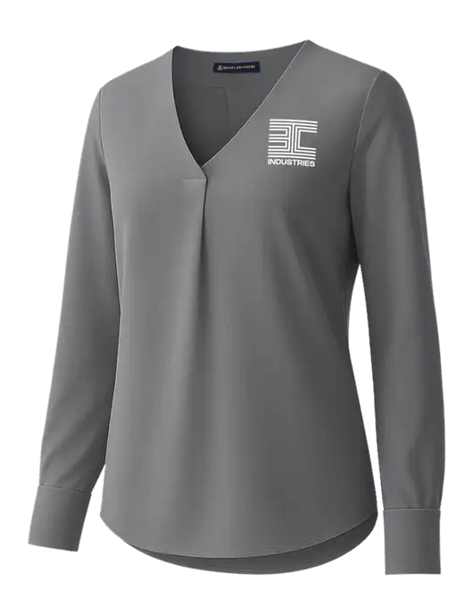 Brooks Brothers Womens Medium Grey Open-Neck Satin Blouse  w/3C Logo