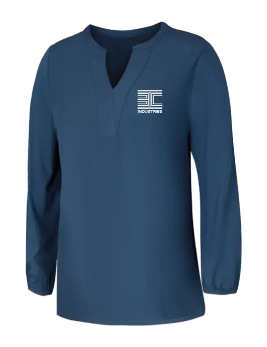 Mercer+Mettle Womens Light Navy Blue Grey Stretch Crepe 3/4 Sleeve Blouse w/3C Logo