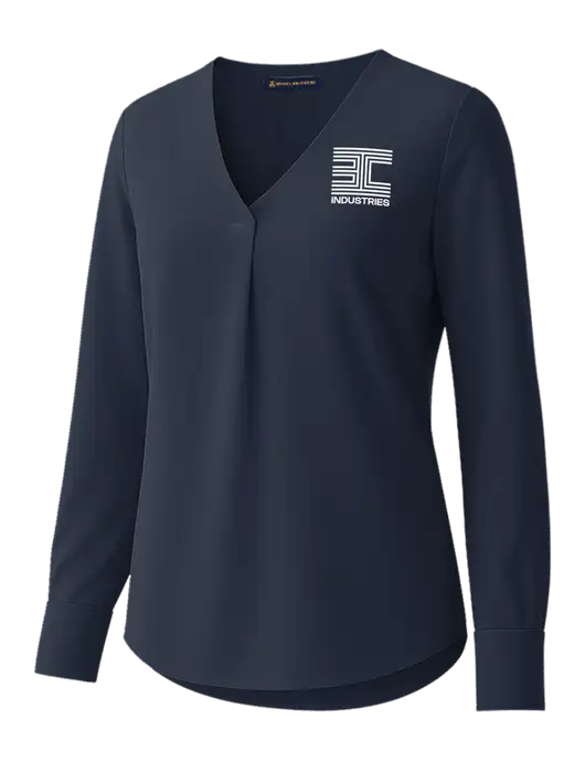 Brooks Brothers Womens Dark Navy Open-Neck Satin Blouse  w/3C Logo