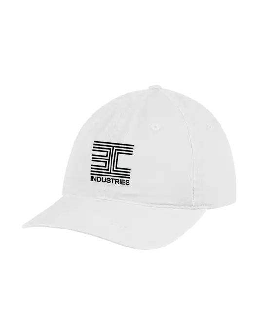 Garment Washed Unstructured Twill White Cap w/3C Logo