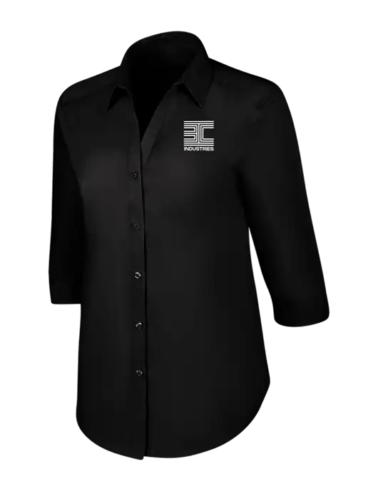 Womens Black 3/4 Sleeve Carefree Poplin Shirt w/3C Logo