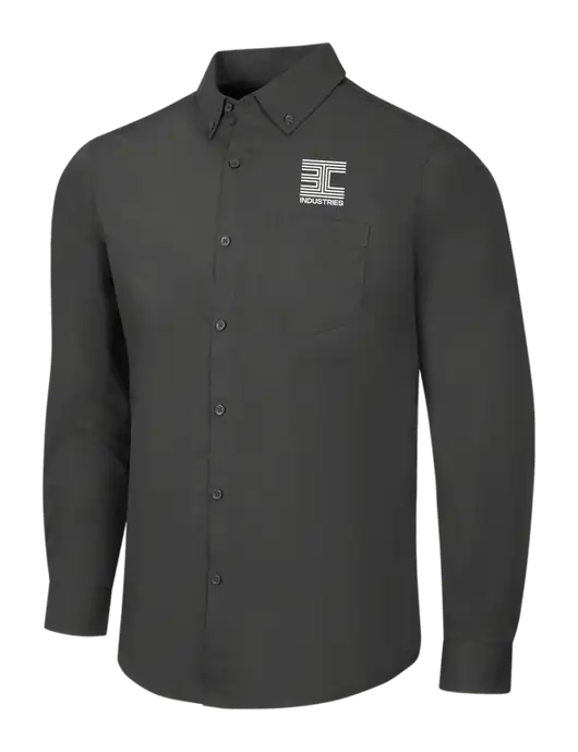 Dark Grey Long Sleeve Carefree Poplin Shirt w/3C Logo