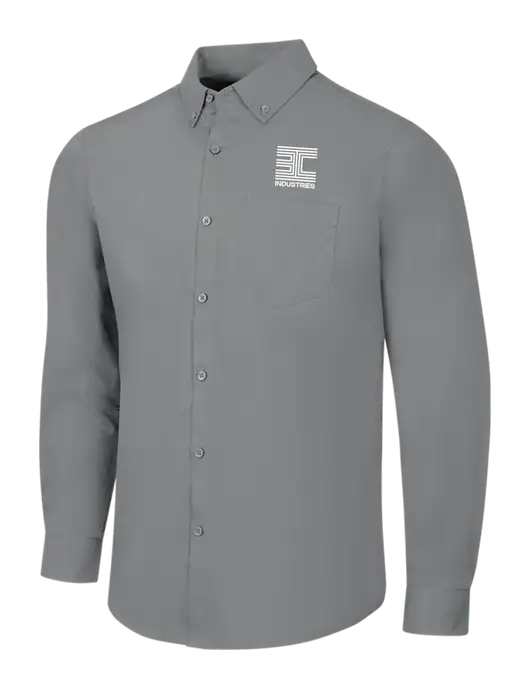 Medium Grey Long Sleeve Carefree Poplin Shirt w/3C Logo