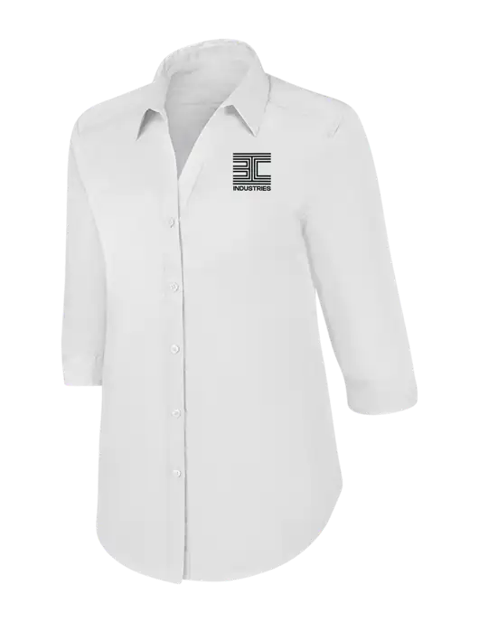 Womens White 3/4 Sleeve Carefree Poplin Shirt w/3C Logo