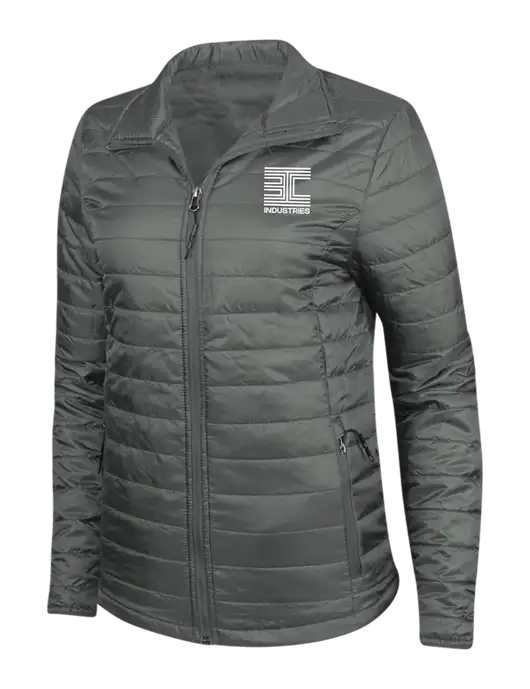 Dark Grey Womens Puffy Packable Jacket w/3C Logo