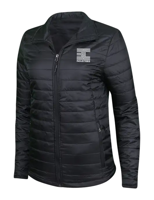 Womens Black Puffy Packable Jacket w/3C Logo