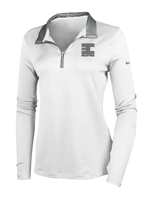 NIKE White/Dark Grey Womens Dry-Fit Stretch 1/2 Zip Cover-Up w/3C Logo