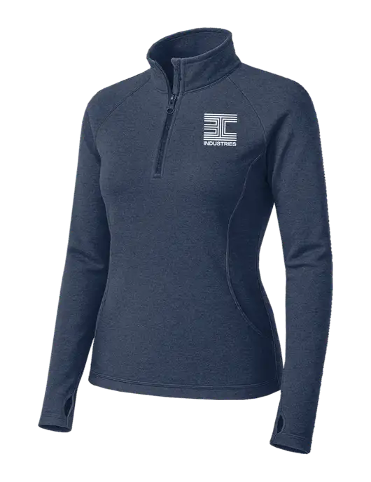 Navy Heather Womens Sport Wick Stretch 1/4 Zip Pullover w/3C Logo