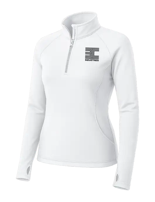 White Womens Sport Wick Stretch 1/4 Zip Pullover w/3C Logo
