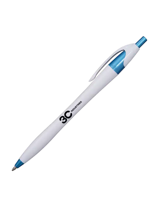 Novella White/Blue Shimmer Pen - Blue Ink w/3C Industries Logo