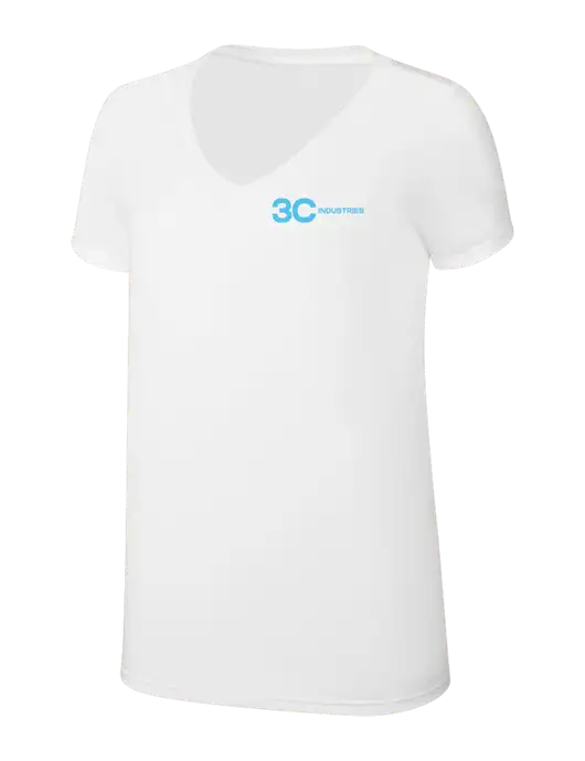 Womens Simply Soft V-Neck White 4.5oz  Poly/Combed Ring Spun Cotton T-Shirt w/3C Industries Logo