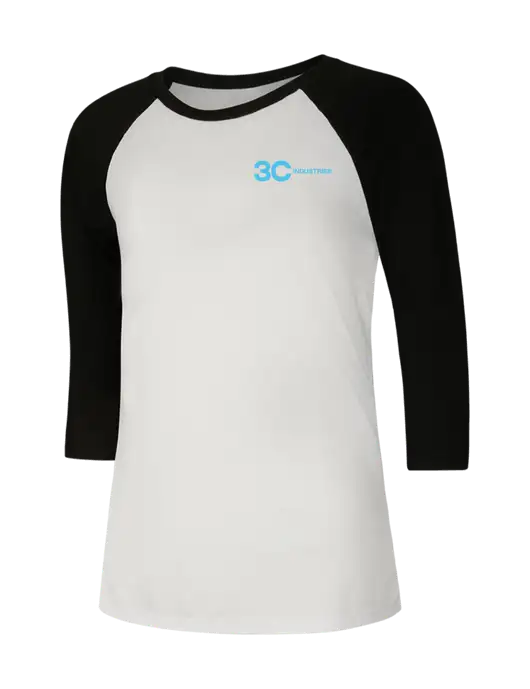 Womens Simply Soft 3/4 Sleeve Black/White Ring Spun Cotton T-Shirt w/3C Industries Logo