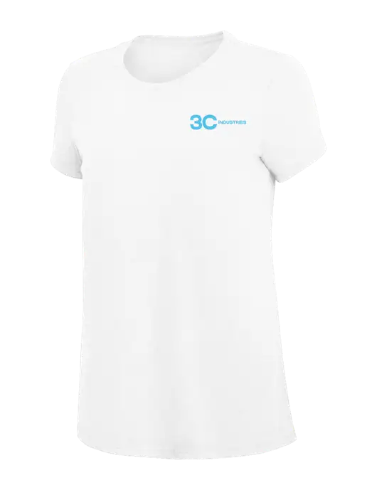 Womens Simply Soft White 4.5oz Poly/Combed Ring Spun Cotton T-Shirt
 w/3C Industries Logo