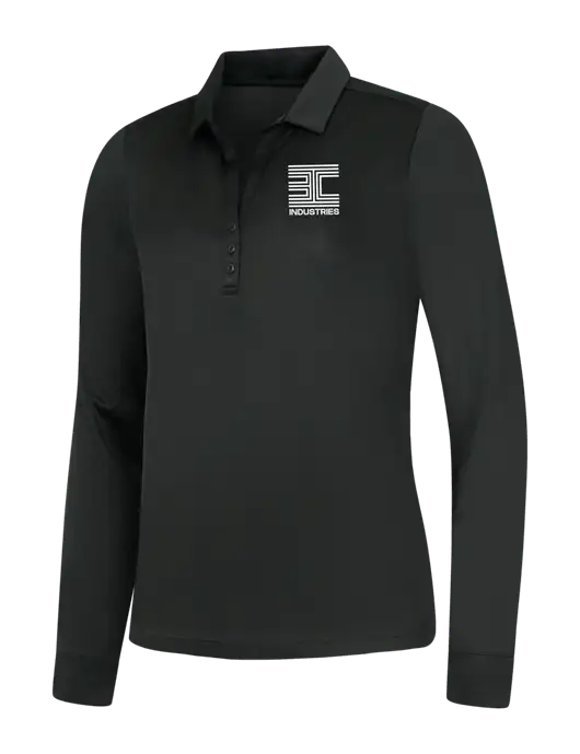 Womens Black Silk Touch Performance Long Sleeve Polo w/3C Logo
