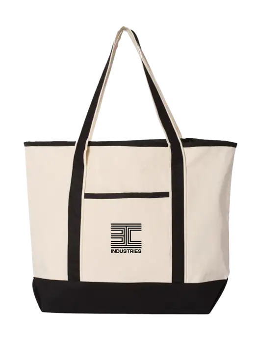 Natural/Black Large Canvas Deluxe Tote w/3C Logo