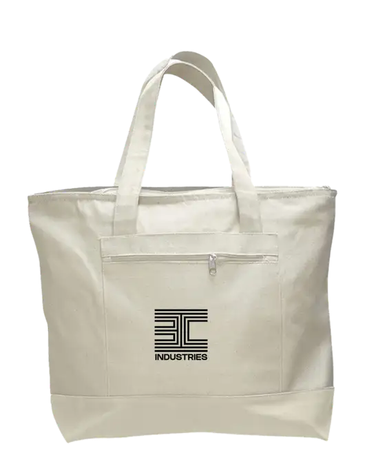 Natural Zippered Tote  w/3C Logo