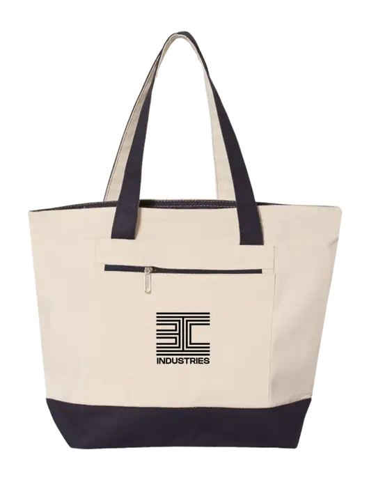 Natural/Navy Zippered Tote  w/3C Logo