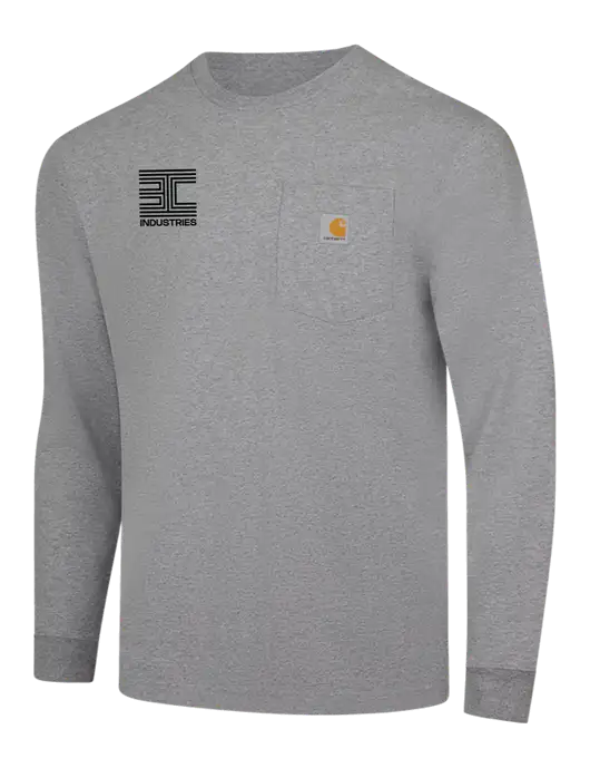 Carhartt Light Grey Heather Workwear Pocket Long Sleeve T-Shirt w/3C Logo