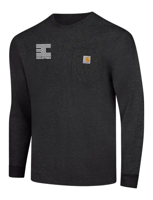 Carhartt Dark Grey Heather Workwear Pocket Long Sleeve T-Shirt w/3C Logo
